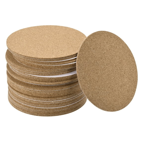 Uxcell 100mm(3.94") Round Coasters 2mm Thick Cork Cup Mat Self-Adhesive Pad 36 Pack