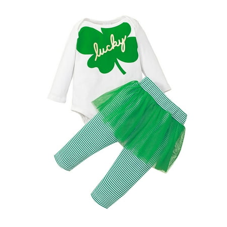

ZHUASHUM Toddler Baby Girls St.Patrick s Day Print Tops Pants Outfits Set Clothes