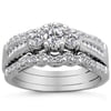 1 Carat Three-Stone Diamond 14kt White Gold Bridal Set