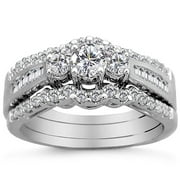 1 Carat Three-Stone Diamond 14kt White Gold Bridal Set