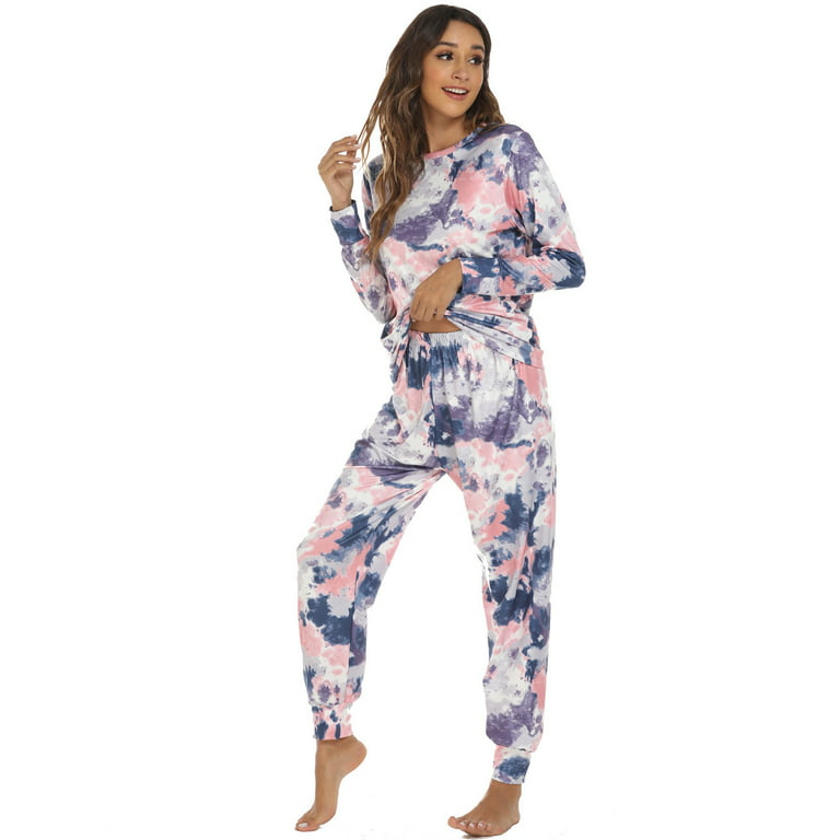Aayomet Womens Pajamas Set Women's Pajamas Sets Long Sleeve with Plaid  Pants Soft Sleepwear O Neck 2 Piece Pjs Joggers Loung Set with Pockets,Blue  XL