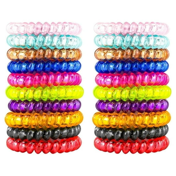 NOGIS 50Pcs Rotate Hair Ties No Crease Hair Ties No Dammage Bulk Hair Ties Coil Bright Phone Cord Ponytail Holder Coil Scrunchies Plastic Hair Coils For Women Girls (Random Color)