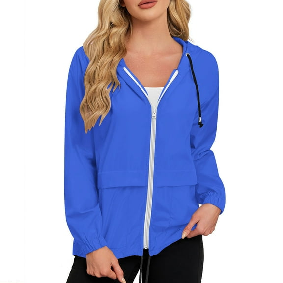 Dgankt Jackets for Women Solid Rain Jacket Outdoor Jackets Hooded Raincoat Windproof,Sizes S-2XL