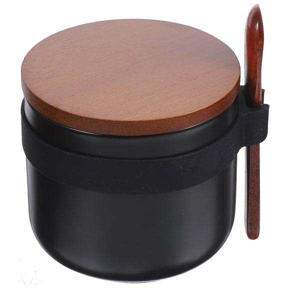 Masteelf Black Ceramic Spice Jar Storage Container with Wooden Spoon Multifunctional Kitchen Use 150ml