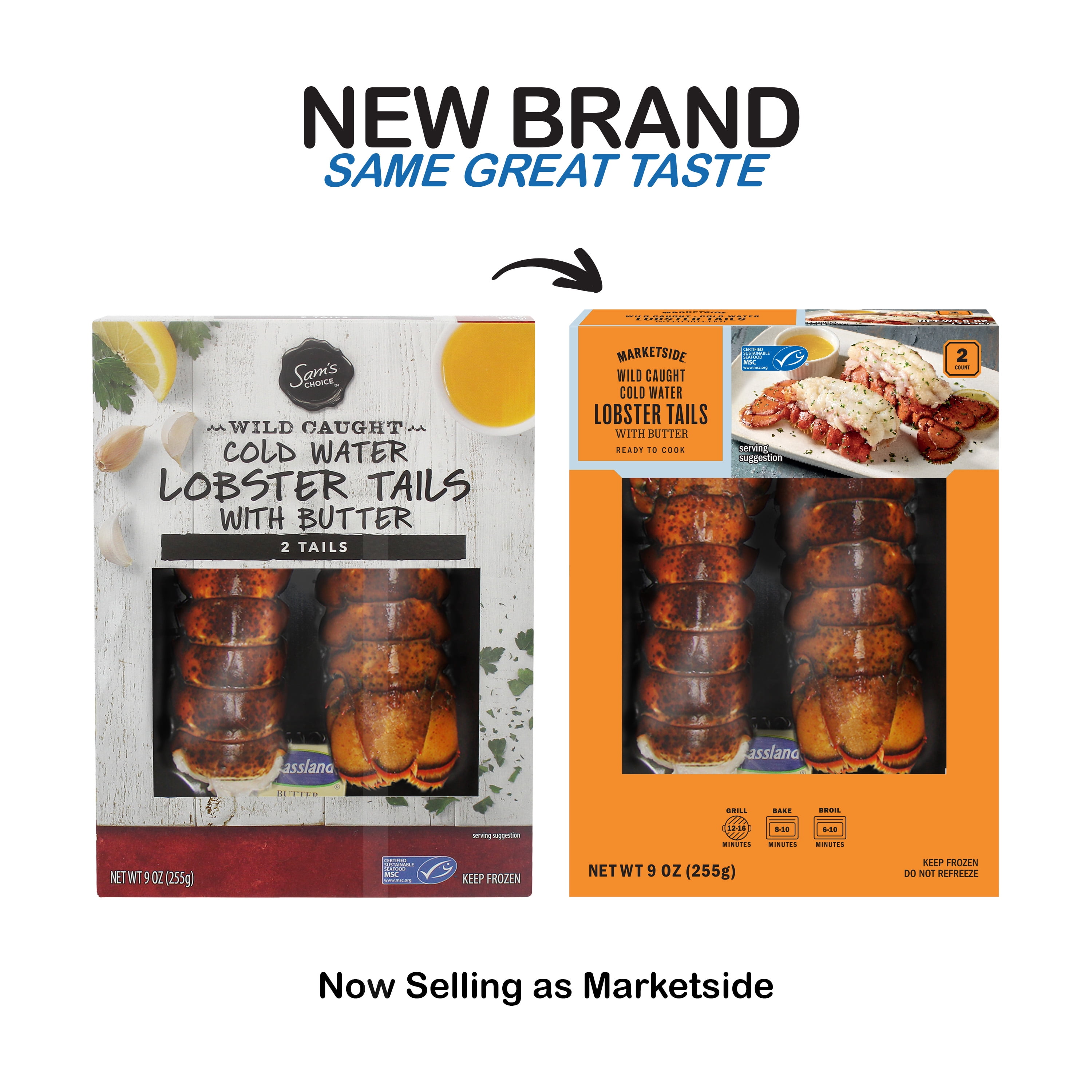 Marketside Frozen Wild Caught Cold Water Lobster Tails with Butter, 9 oz Box Contains lobster, milk.