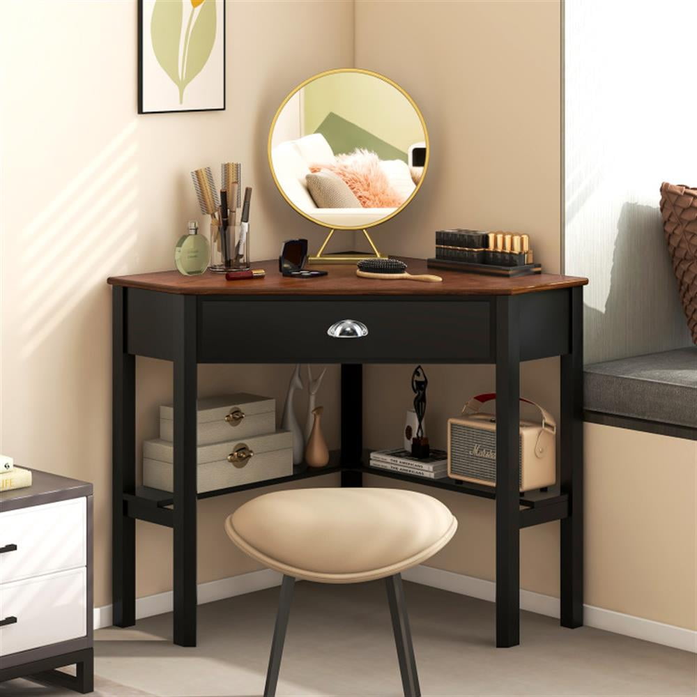 Demi Bonn Corner Wooden Piece Laptop Computer Desk, Small Home Office Desk Study Writing Table, White