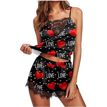 

Ovzne Women s Valentine s Day Love Printing Set Elastic Waist Short Pants Pajamas Sets