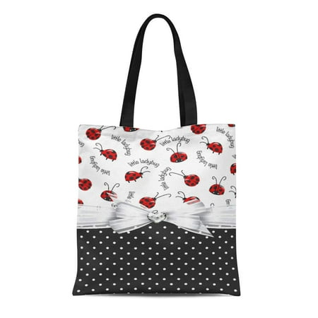 Polka Dot Purse Handbag (LADDKE Canvas Tote Bag Red Lady Little Ladybugs Bug Polka Dots Buy Ladybirds Reusable Handbag Shoulder Grocery Shopping)