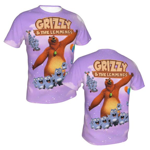 Unisex Adult Grizzy and the Lemming T-Shirts, 3D Graphic Novelty Shirts Crewneck Short Sleeve Tees for Men Women