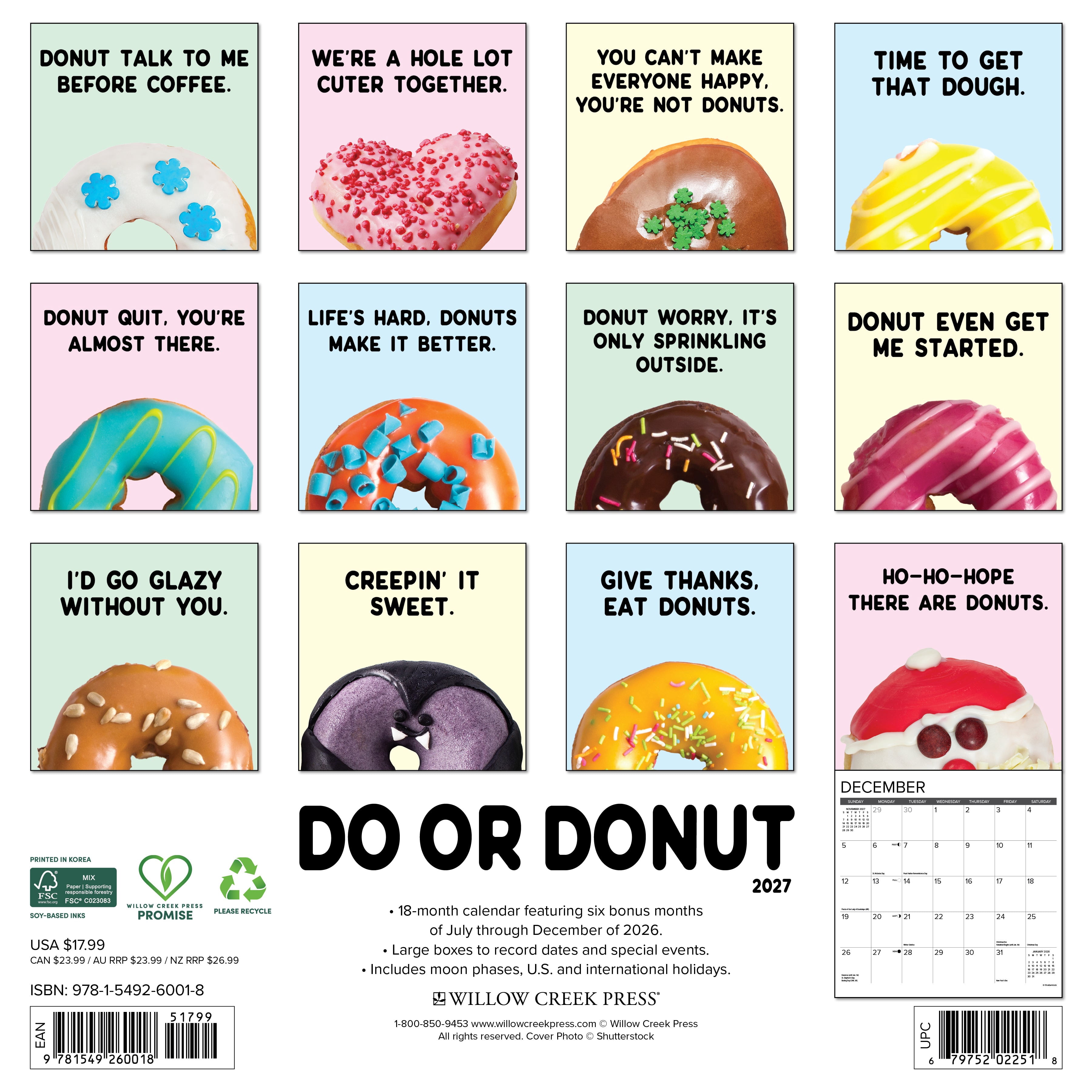 Willow Creek Press, Do or Donut 2027 Wall Calendar