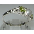 thumbnail image 4 of LBG British Made Luxury Solid 10K White Gold Natural Peridot and Cultured Pearl Trilogy Ring, 4 of 8