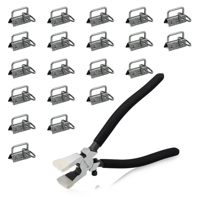 SPEEDWOX Key Fob Pliers 1.25 Inch 20 Pcs Key Fob Hardware Dark Nickel Glass Breaking Pliers Tools with Keychain Split Rings Webbing Fabric Strapping with Rubber Tips