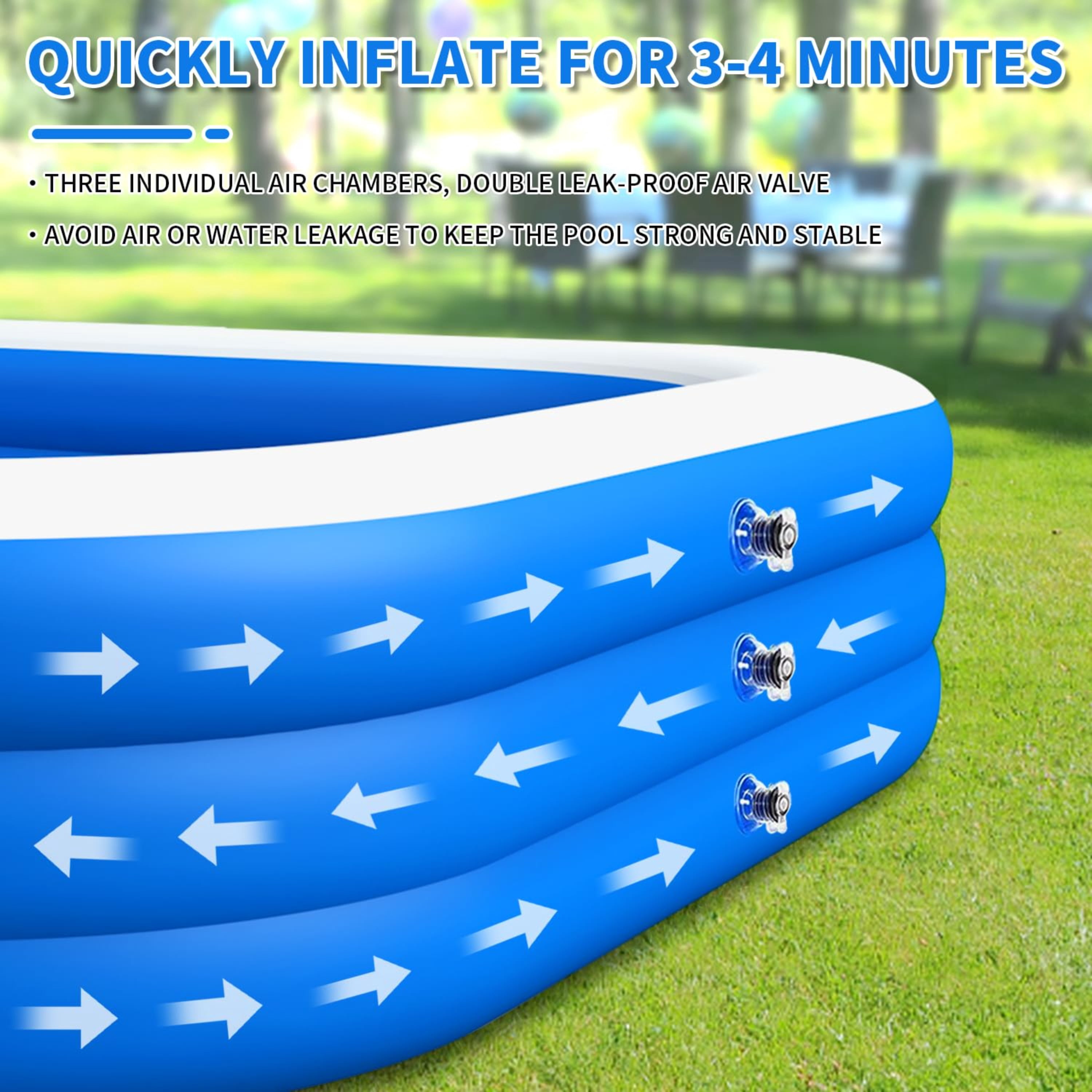 JXXRZ 71"x49"x24" Inflatable PVC Rectangle Swimming Pool for Adults/Kids, Indoor & Outdoor Foldable Pool with Sturdy Mesh & Quick Drain