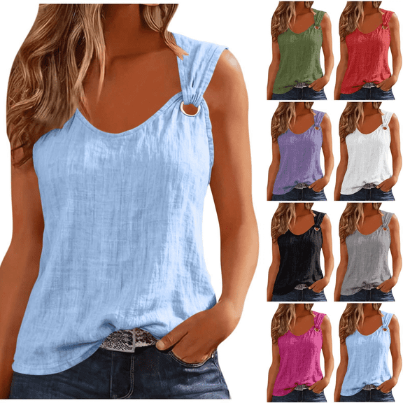 Inverlee Women's Solid U Neck Tank Tops Sleeveless Loose Fit Shirt Spring Summer Casual Tee