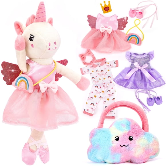 Unicorns Toys for Girls Age 4-6 Ballerina Doll Stuffed Animal Girl Toys Age 4-5 Ballet Dress up Doll 3 Set Clothes with Plush Bag 4 Year Ol