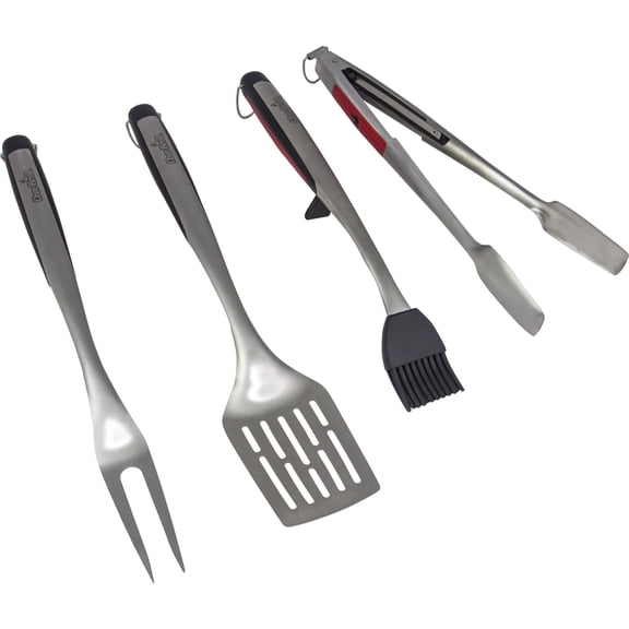 Charbroil 4-Piece Comfort-Grip Grilling Tool Set, Red - Fork, Brush, Spatula, & Tongs