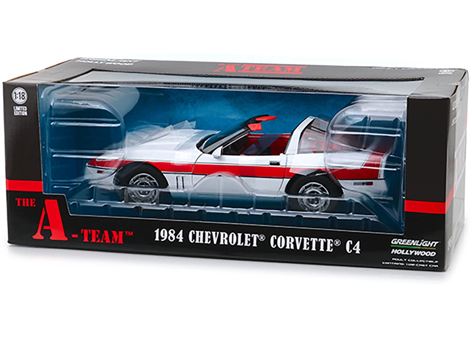 Diecast 1/18 Scale Model 1984 Chevrolet Corvette C4 Convertible – 'The A- Team' Inspired Design with Bold Red Stripe by Greenlight - Walmart.com