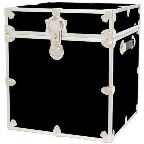 Rhino Trunk & Case Leather Embossed Vinyl Cube Trunk, College Chest, Home Storage, Dorm Seat, Lockable Student Footlocker, Strong Trunks, 1000+ Pounds Sitting Capacity 18"x18"x20" (Black)