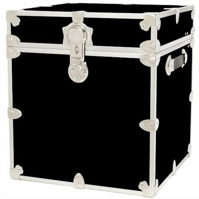 Rhino Trunk & Case Leather Embossed Vinyl Cube Trunk, College Chest, Home Storage, Dorm Seat, Lockable Student Footlocker, Strong Trunks, 1000+ Pounds Sitting Capacity 18"x18"x20" (Black)