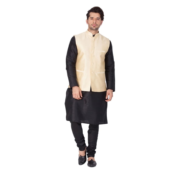 ELINA FASHION Men's Indian Silk Blend Kurta Pajama And Nehru Jacket (Waistcoat) Wedding Traditional Diwali Dress Set