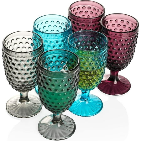 

Hobnail Iced Tea Beverage oblets 13 oz. set of 6 Premiun lass Set for Wine Soda Juice Water Perfect for Dinner Parties Bars Restaurants Everyday use (Multicolor oblet)