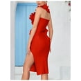 thumbnail image 3 of Women's One Shoulder Wedding Guest Dress Side Split Bandage Bodycon Midi Cocktail Club Dresses, 3 of 10