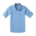 thumbnail image 1 of Bienzoe Boy's Cotton Plaid Roll Up Button Down Sports Shirts Blue/Azure 7/8, 1 of 6