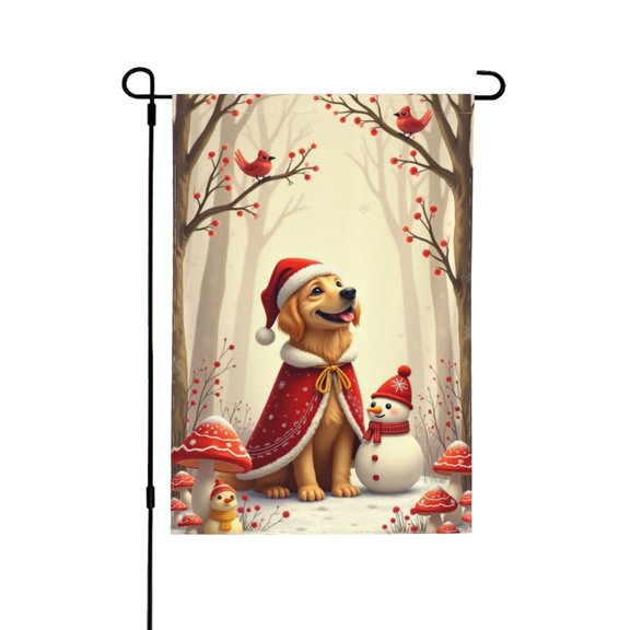 Golden Retriever Welcome Garden Flag 12x18 Inch Double Sided – Festive Santa Dog & Snowman Winter Holiday Yard Decoration For Porch, Lawn & Patio