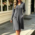 thumbnail image 6 of Lnmiateer Women Henley V Neck Ribbed Long Sleeve Mini Dress Button Up Loose Swing A-Line With Pockets Casual Loungewear Weekend Outfit, 6 of 6