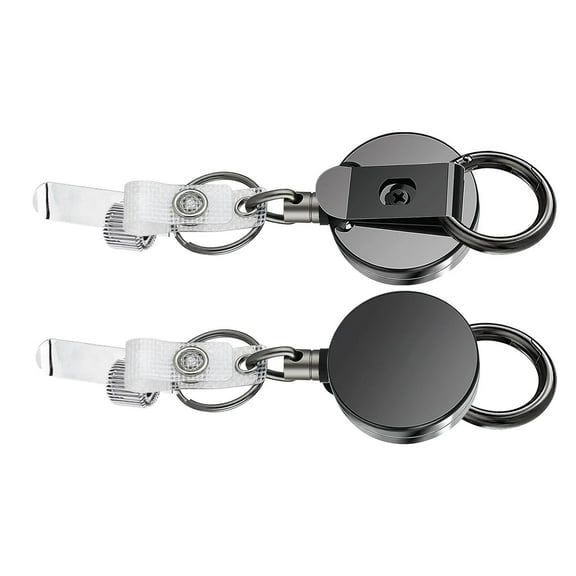 2 Pack Stainless Steel Retractable Keychain Holders Stretchable Work Lanyard with Secure Belt Attachment Daily Use
