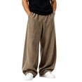 thumbnail image 5 of Nmnitkp Men's Summer Linen-Look Wide Leg Pants, Breathable Drawstring Elastic Waist Baggy Draped Trousers, Lightweight Casual Beach Streetwear Pants Coffee,L, 5 of 7