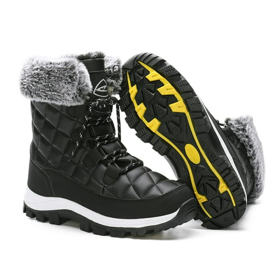 Women’s Snow Boot Waterproof Lace Up Mid-Calf Outdoor Winter Rubber Sole Deep Tread