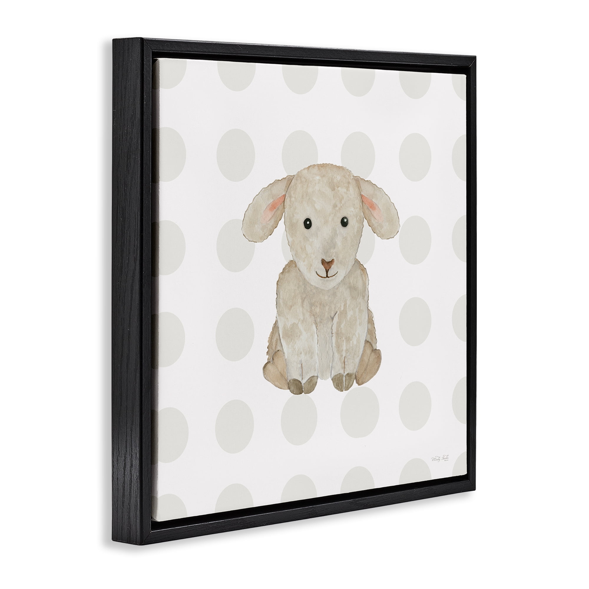 Stupell Industries Nursery Lamb on Dots Animals Painting Black Floater Framed Canvas Art Print Wall Art, 25 x 25