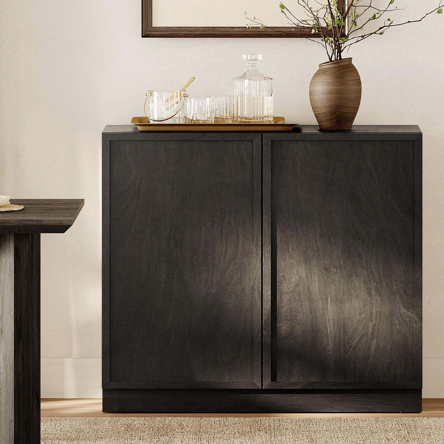 31.5" Modern Sideboard Buffet Cabinet with 2 Doors, Multifunctional Sideboard with Large Storage and Adjustable Shelf, Black