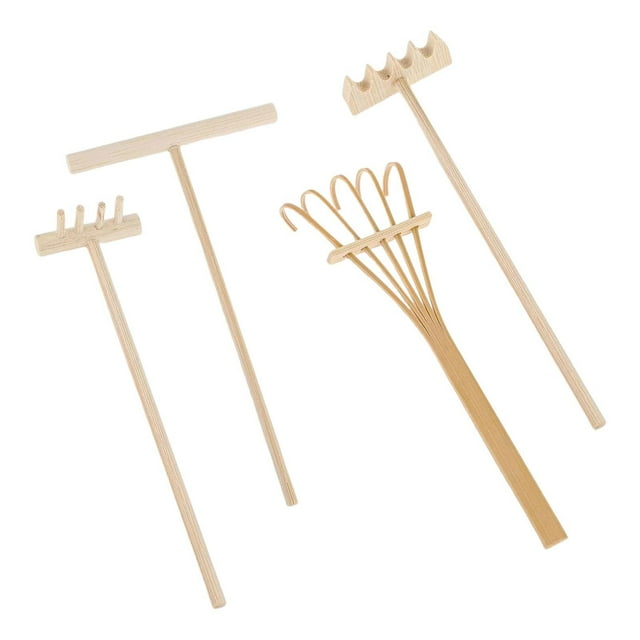 Siruishop 4 Pieces Rake Garden Sand Mini Tools Miniature for Desktop Birthday Gift