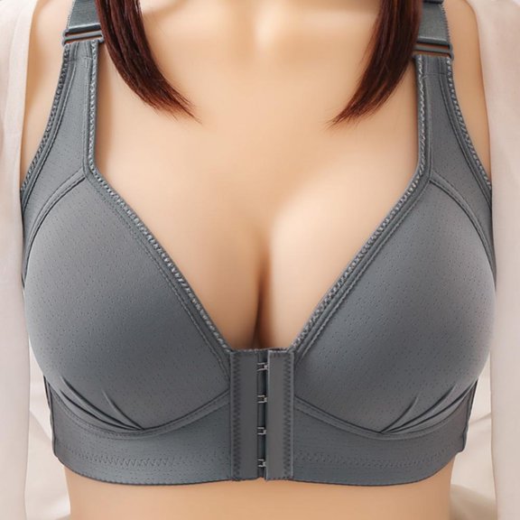 Women Front Closure Bra Adjustable Shoulder Straps Thin Brassiere Seamless Push Up Bralette, Plus Size