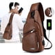 thumbnail image 1 of Bandolera para hombres: mujer – Mochila pequeña en el pecho con agujero para auriculares, marrón caqui, mochila ligera de cuero sintético para senderismo, acampada, viajes al aire libre, adapta a, 1 of 9