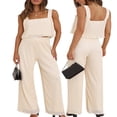 thumbnail image 3 of Ensemble d'Été 2 Pcs pour Femmes Débardeur Sans Manches Bordure Laitue Pantalon Large Élastique Tenue de Rue, 3 of 6