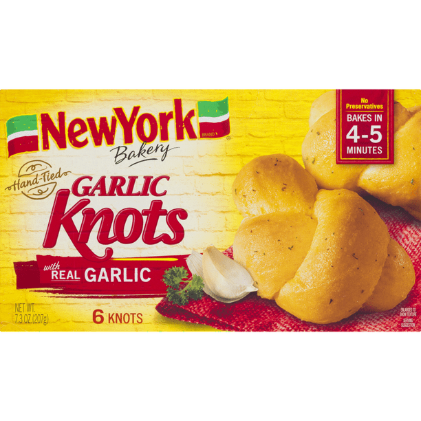 New York Bakery Hand Tied Garlic Knots with Real Garlic, 6 knots