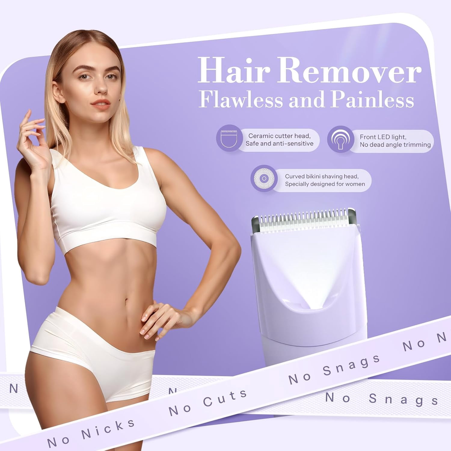 Bikini Trimmer for Women, 2 in 1 Electric Shaver for Women, Pubic Hair Trimmer Waterproof IPX7 with LED, Bikini Razor for Leg Arm Underarm Bikini Area, Teen Girl Gifts - Lavender Dream Purple