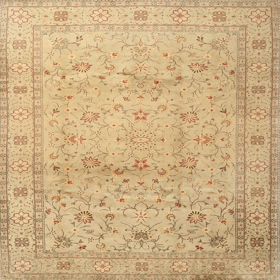 Ahgly Company Machine Washable Indoor Square Traditional Chrome Gold Yellow Area Rugs, 6' Square