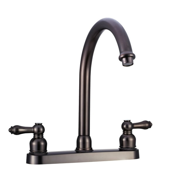 Dura Faucet Faucet DF-PK340L-VB Used For Kitchen; Single Piece 8 Inch Deck Mount; 11-1/2 Inch Hi-Rise Spout; 2 Teapot Designer Handle; Venetian Bronze Coated/Plastic; 2 Hole Application