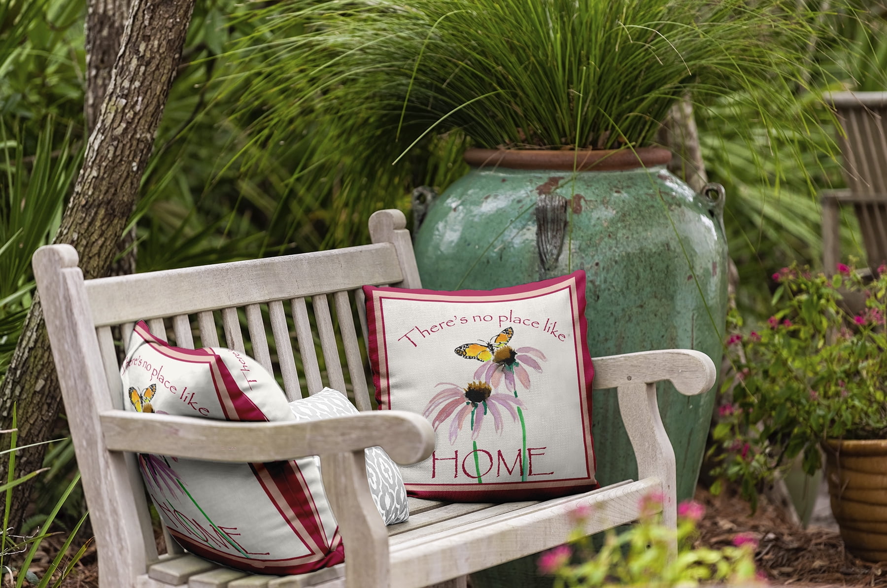 20" x 20" Simply Daisy There's No Place Like Home Polyester Indoor/Outdoor Pillow, Bold Pink Qty 1