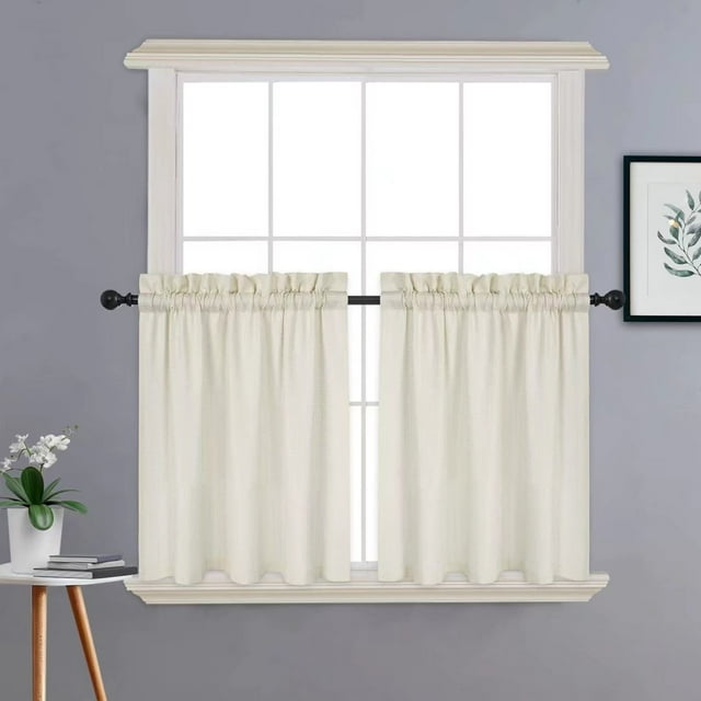 Haperlare Farmhouse Kitchen Curtains 36 inch Long Ivory Waffle Weave ...