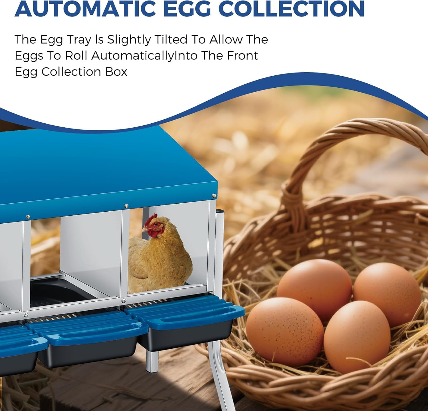 Sunvasagoo Zinc Alloy Chicken Nesting Box, 3/4 Hole Roll Away Egg Laying Box w/ Removable Tray, Wall Mount or Freestanding