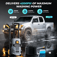 thumbnail image 2 of Electric Pressure Washer, 4200PSI 2.6GPM Portable Power Washer with 3 Length Adjustable Spray Gun, 0-60° Multi-Angle Nozzle, Foam Tank, Rolling Wheels, for Car Driveway Patio Fence Home Cleaning, 2 of 9