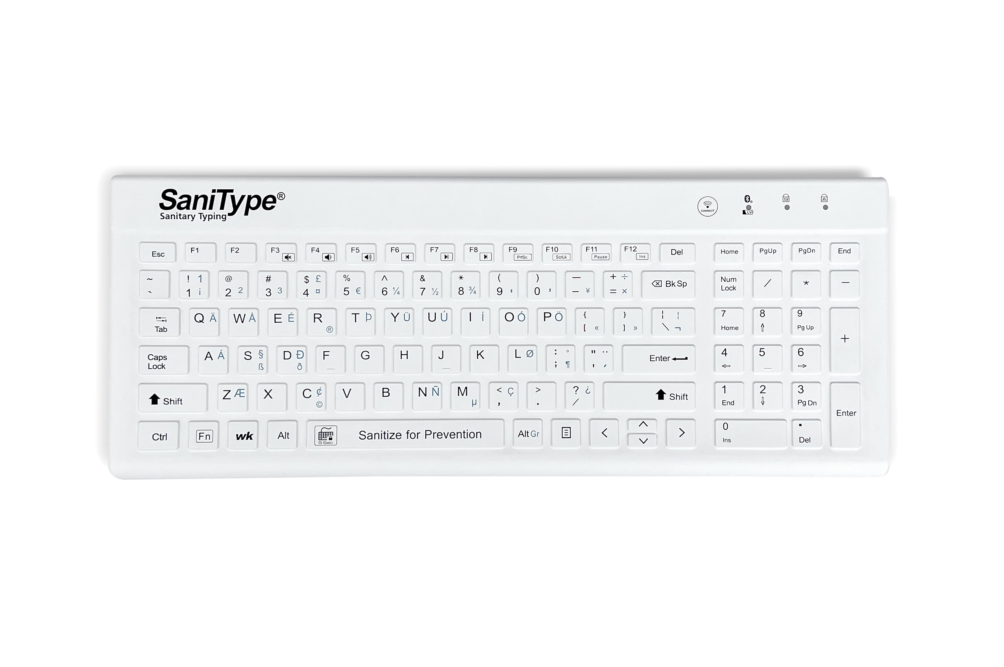 SaniType 'Blue Connect' Professional-grade Rigid Silicone Washable Wireless Bluetooth®; Keyboard with ON/OFF Switch (BT) (White) | KBSTRBT99Si-W