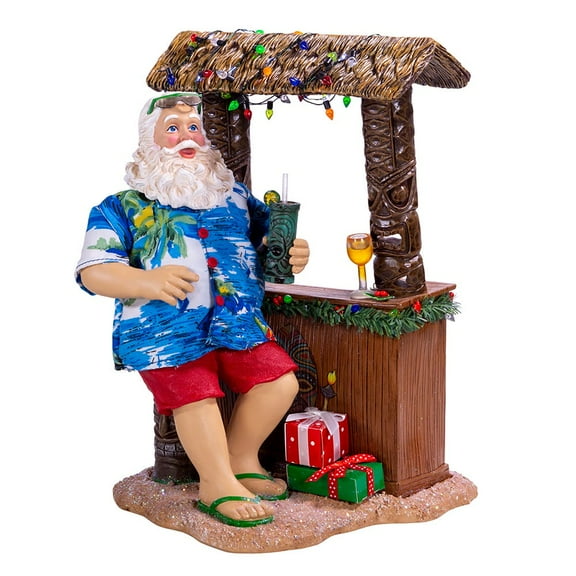 Kurt S. Adler 11" Beach Santa At Tiki Bar Figure