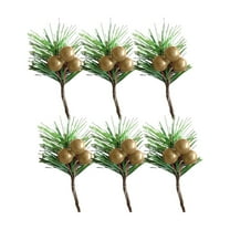 Beautynvta 6 Pcs Mini Artificial Pine Needles Branch with Gold Berries, 3.15'' Christmas Fake Pine Picks for Christmas Gift Box Decoration Accessories