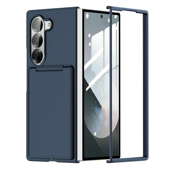 Compatible with Samsung Galaxy Z Fold 7 Phone Case, With Flip Cover Hidden Card Slot,Back Flip Kickstand,Heavy Duty Protection Ultra Slim Shockproof Durable Rugged Phone Case,Blue